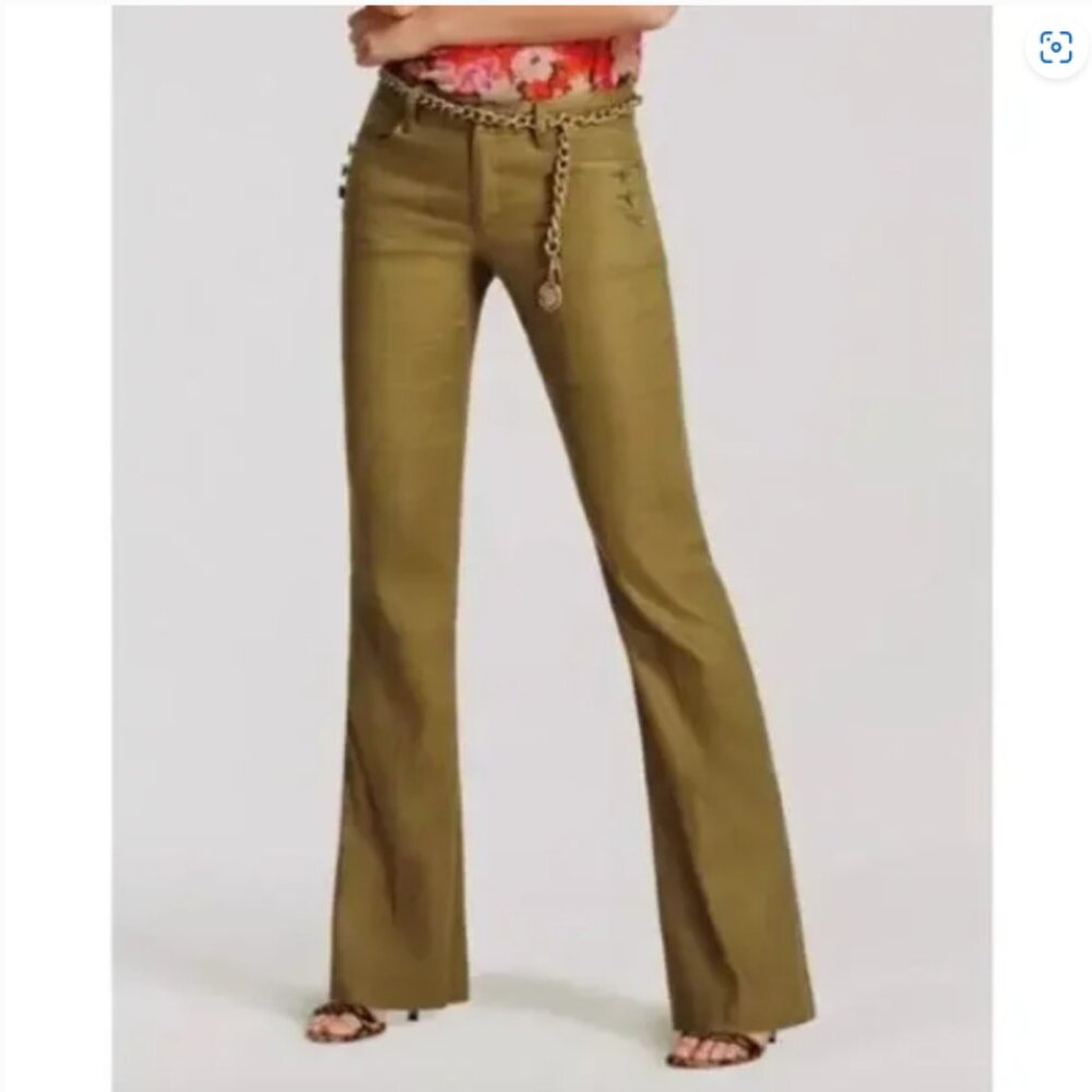 Cabi Women's‎ Linen Blend Charlie Trouser Size 14 Olive Green Flared Pant #5314L